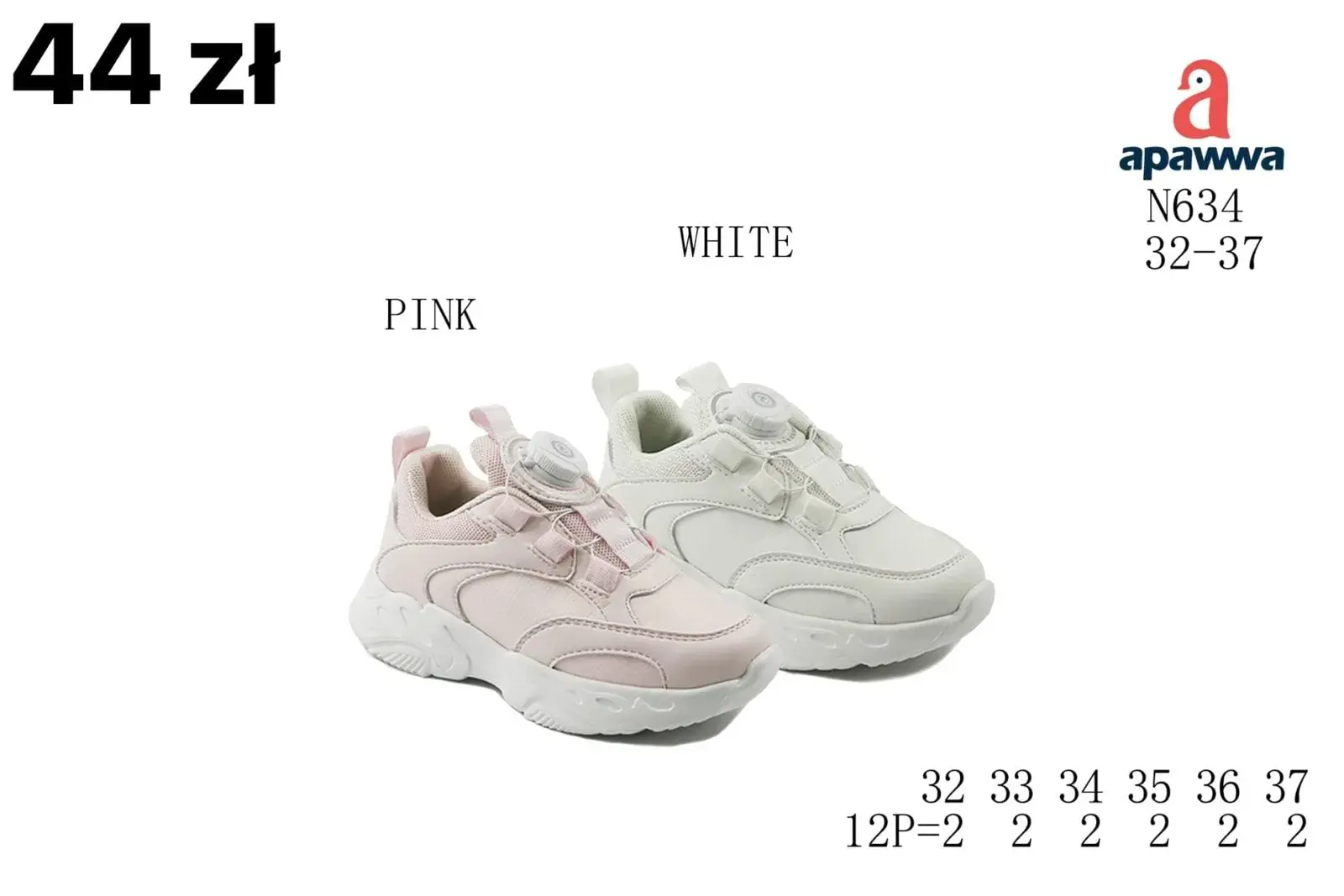 Buty sportowe dziecięce Apawwa N634 PINK/WHITE 32-37 z pokrętłem