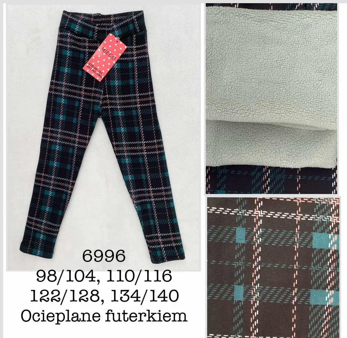 Legginsy dziecięce ocieplane futerkiem w kratę 98-140