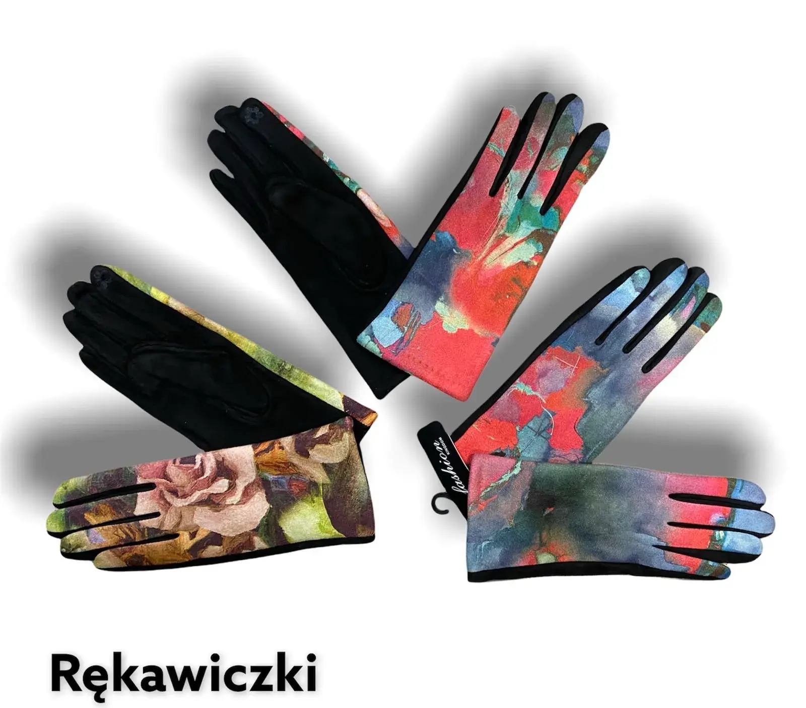 Rękawiczki damskie z wzorami kwiatowymi