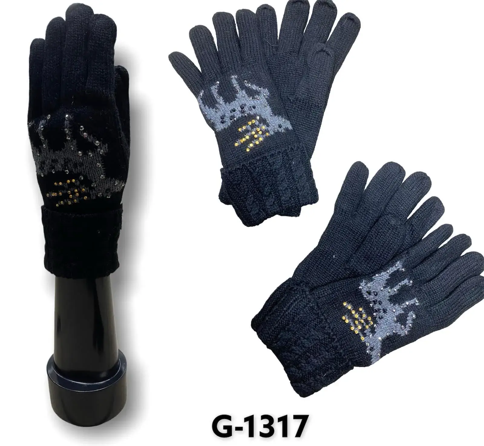 Rękawiczki damskie czarne z ozdobami G-1317