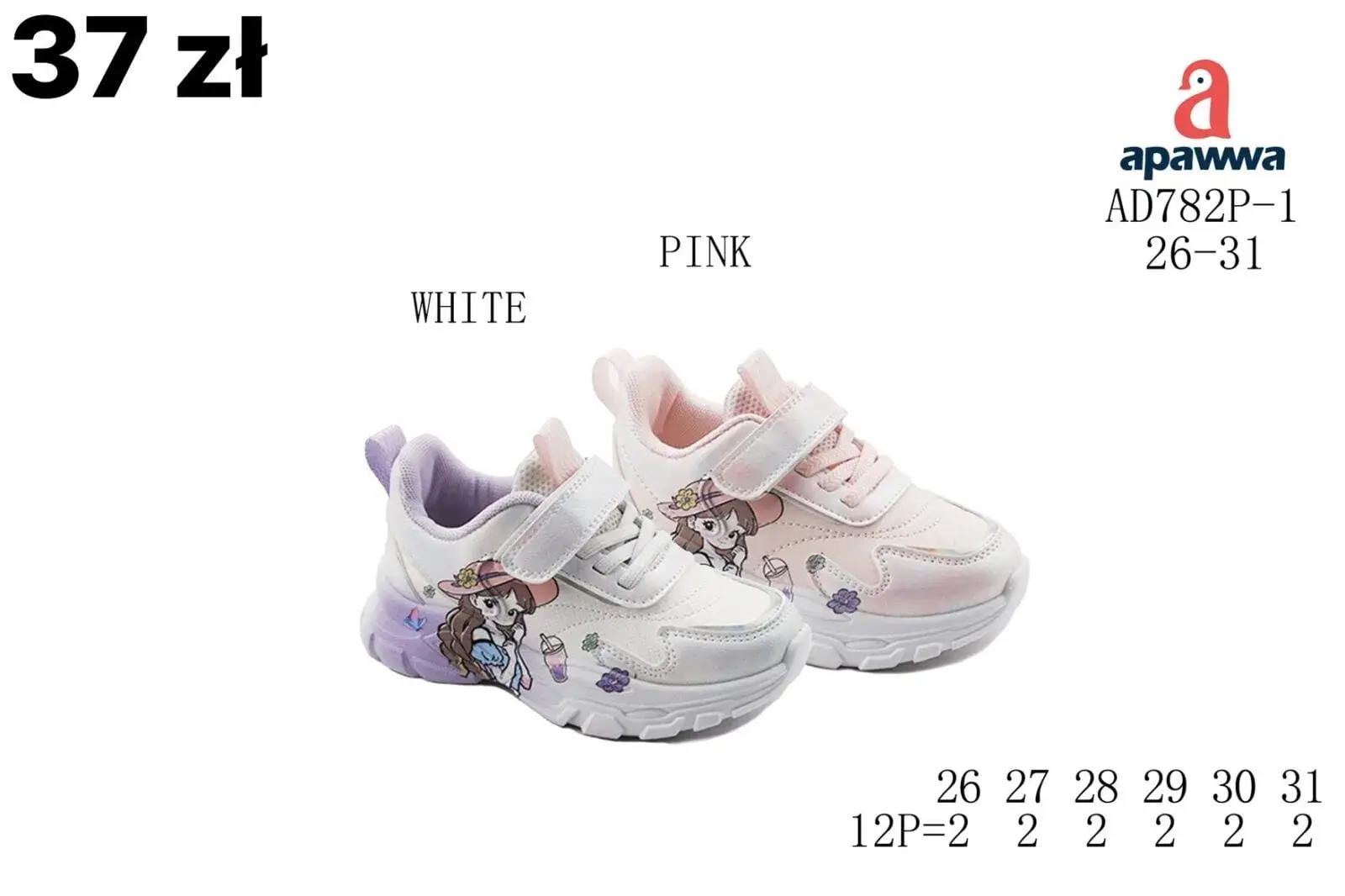 Buty sportowe dziecięce Apawwa AD782P-1 WHITE/PINK