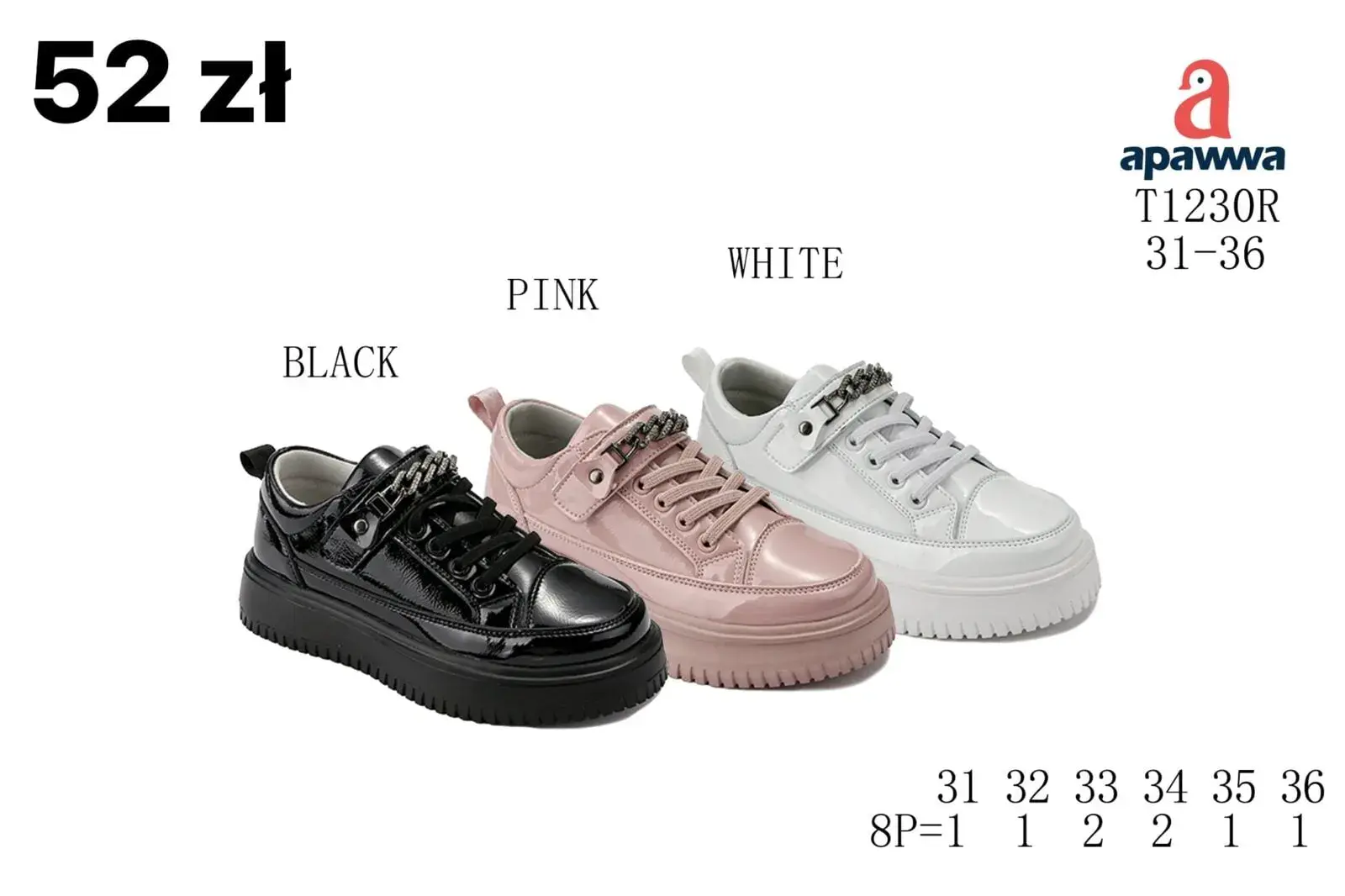 Buty Sportowe Dziecięce Apawwa 31-36 Lakierowane z Łańcuszkiem