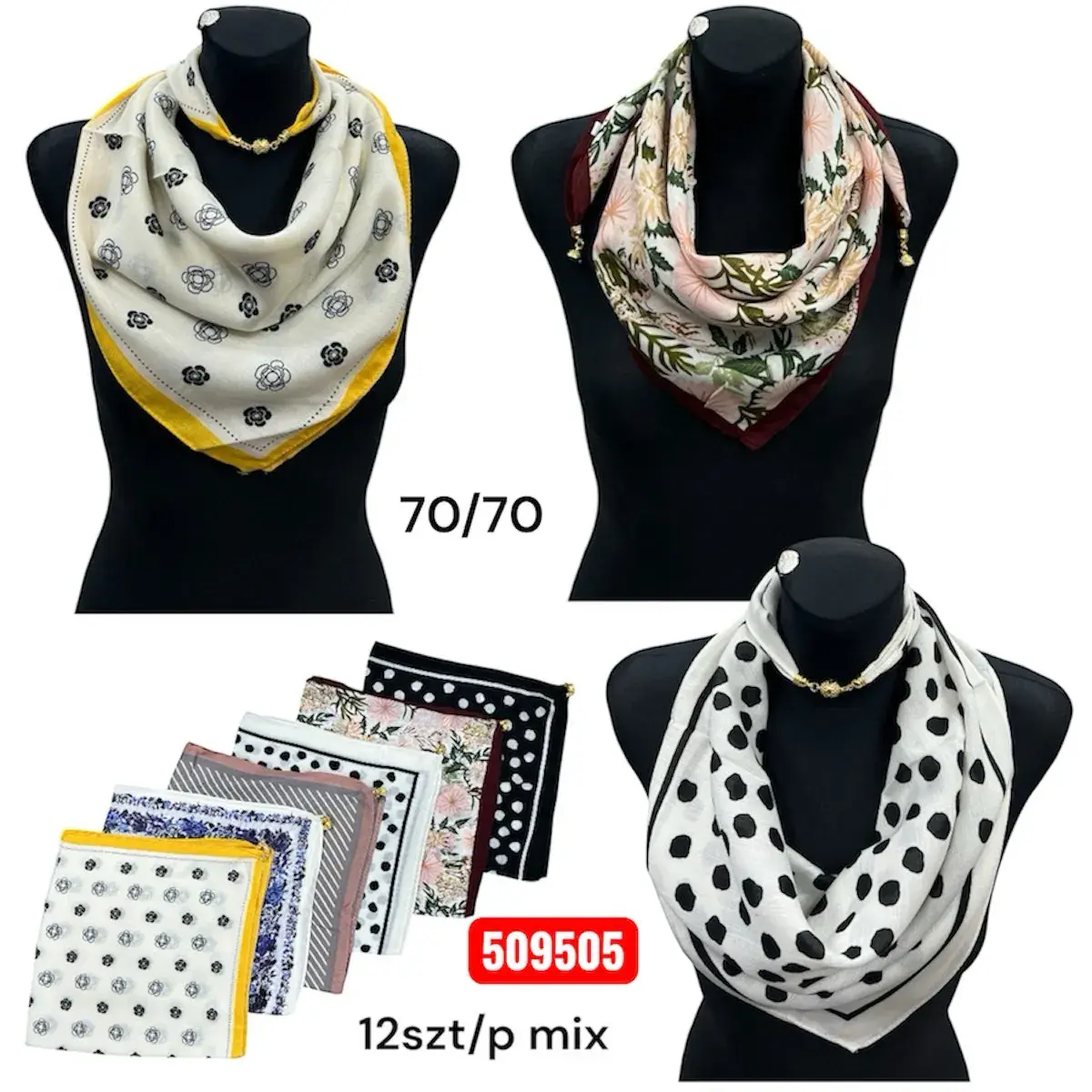 Chustki damskie 70/70 12 szt/p mix