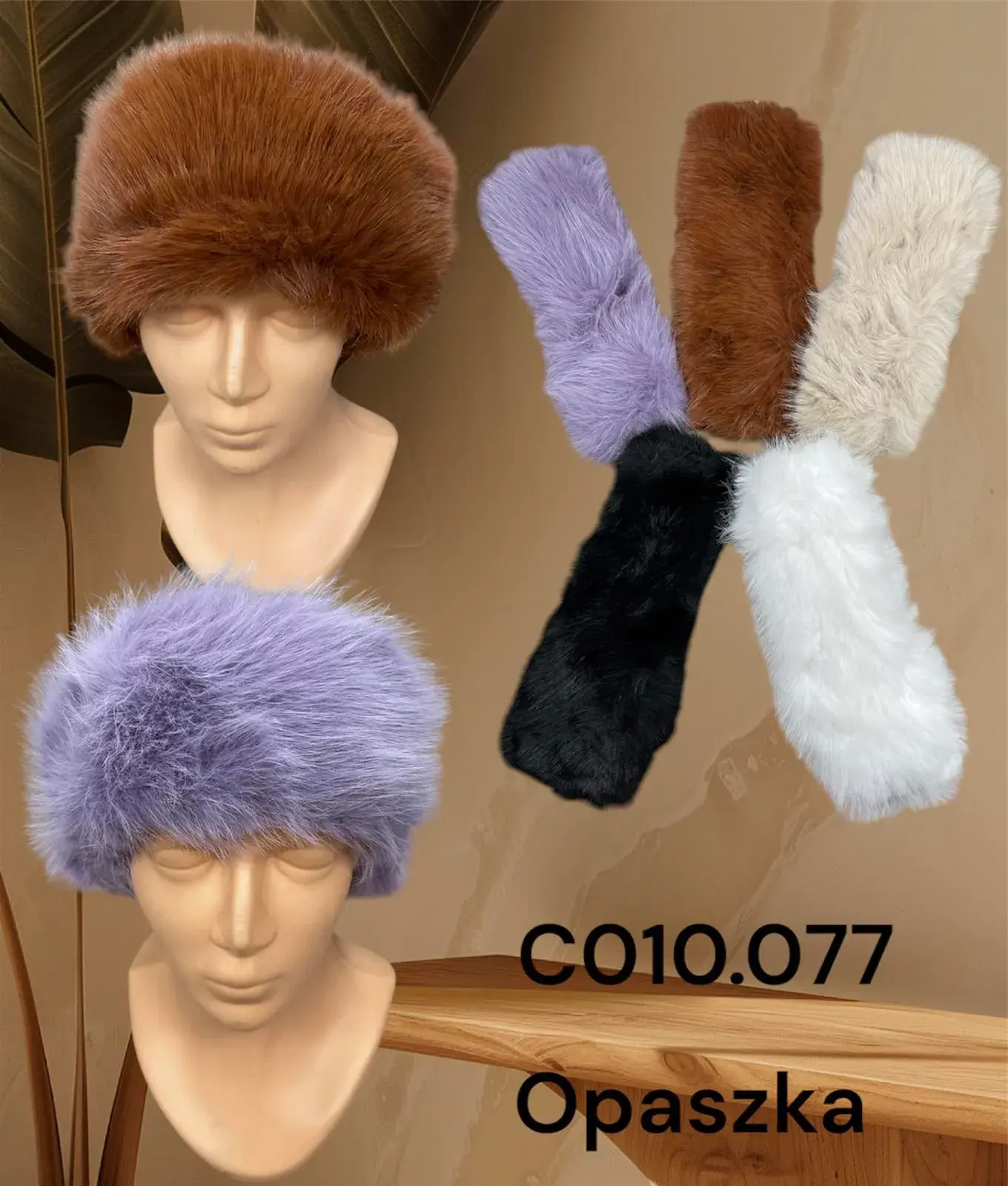Opaska damska futrzana C010.077 brązowa/fioletowa/beżowa/czarna/biała