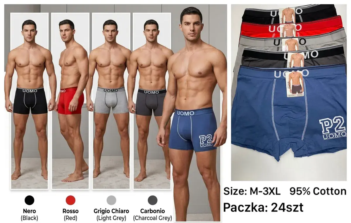 Bokserki męskie UOMO mix kolorów M-3XL 95% bawełna