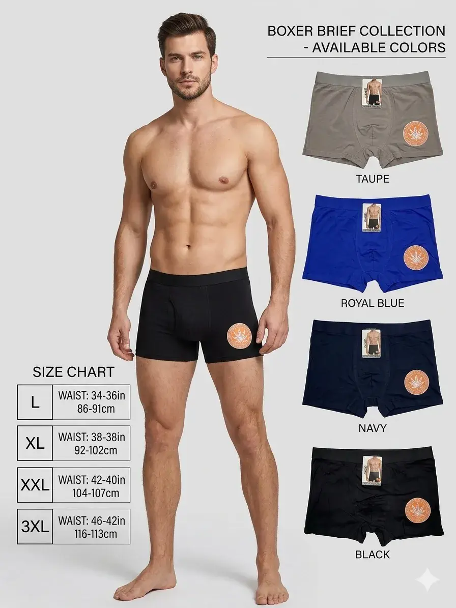 Męskie Bokserki Boxer Brief z Konopiem CBD Czarne
