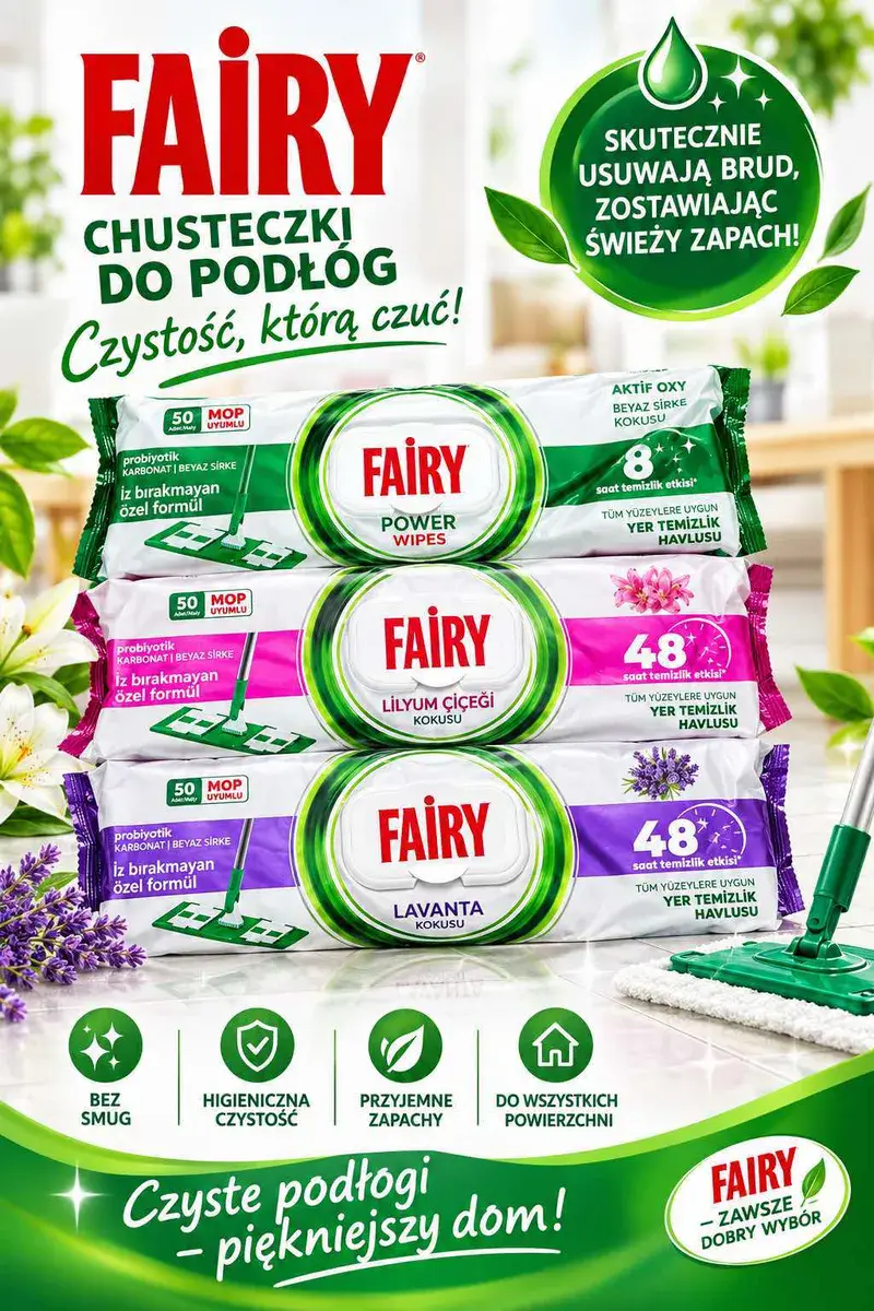 Fairy Ścierki do Podłóg Zapach Lilii 50 sztuk Mop Kompatybilne