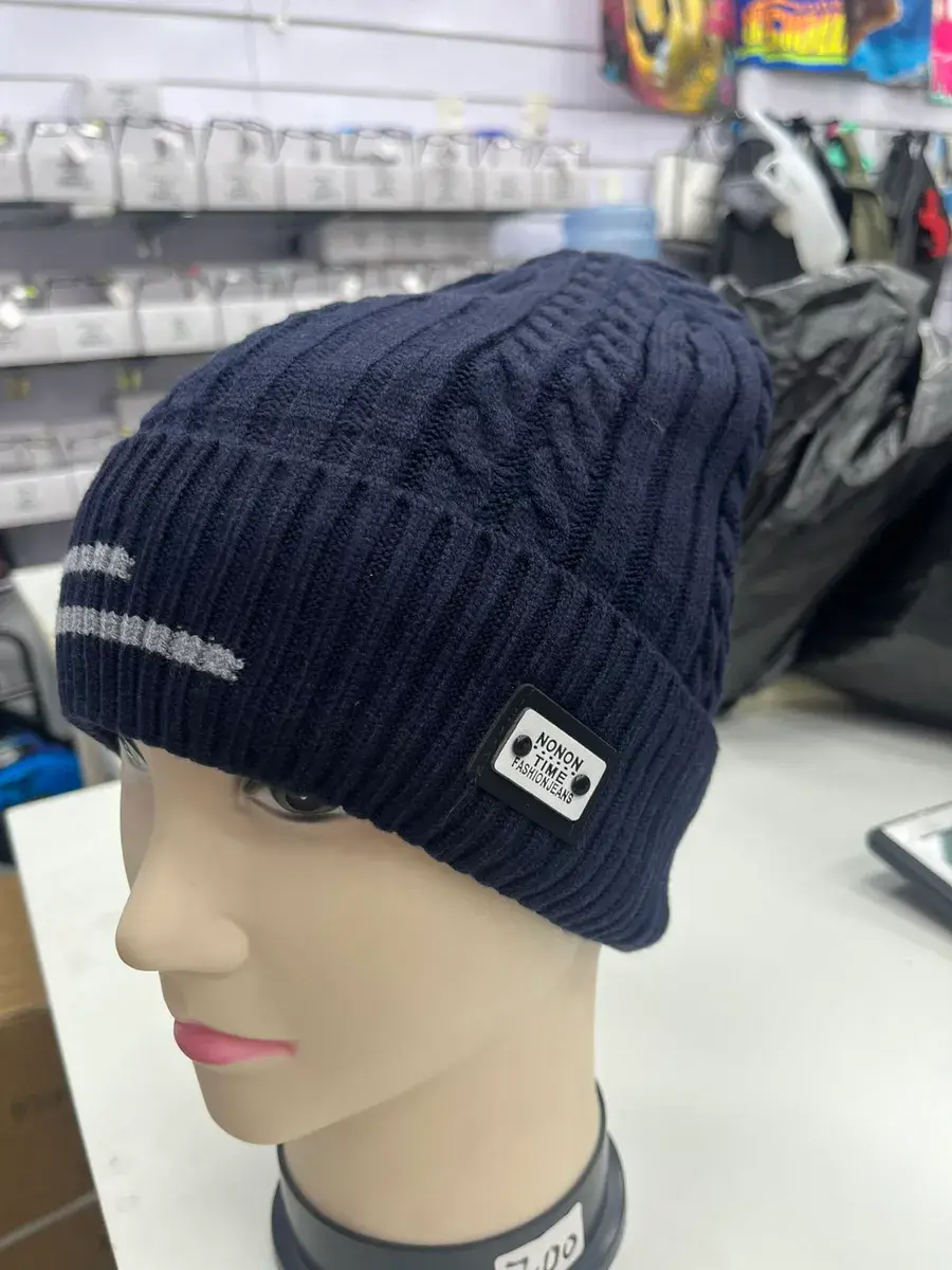Granatowa czapka zimowa NONON TIME Fashion Jeans z prążkowanym splotem