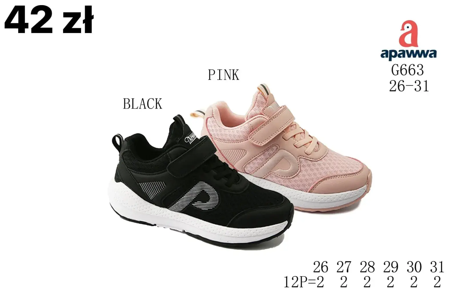 Sportowe Dziecięce Buty Apawwa G663 Rozmiary 26-31 Czarny/Różowy na Rzepy