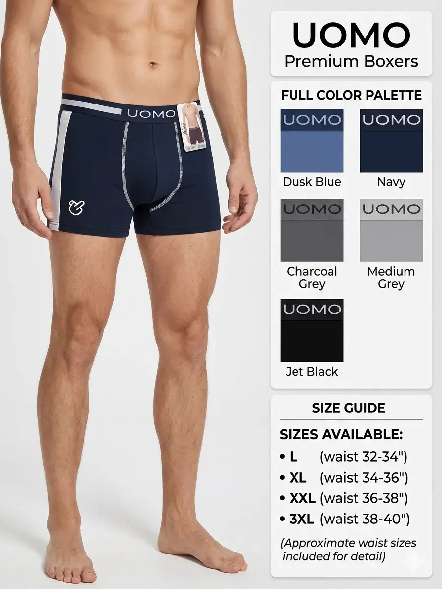 UOMO Premium Boxery Męskie Navy L (obwód pasa 81-86 cm)