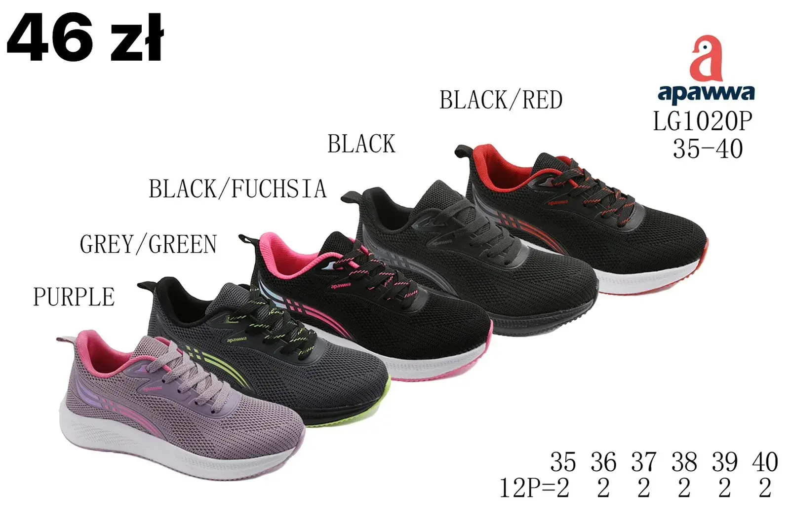 Buty Sportowe Dziecięce Apawwa LG1020P Rozmiary 35-40 Mix Kolorów