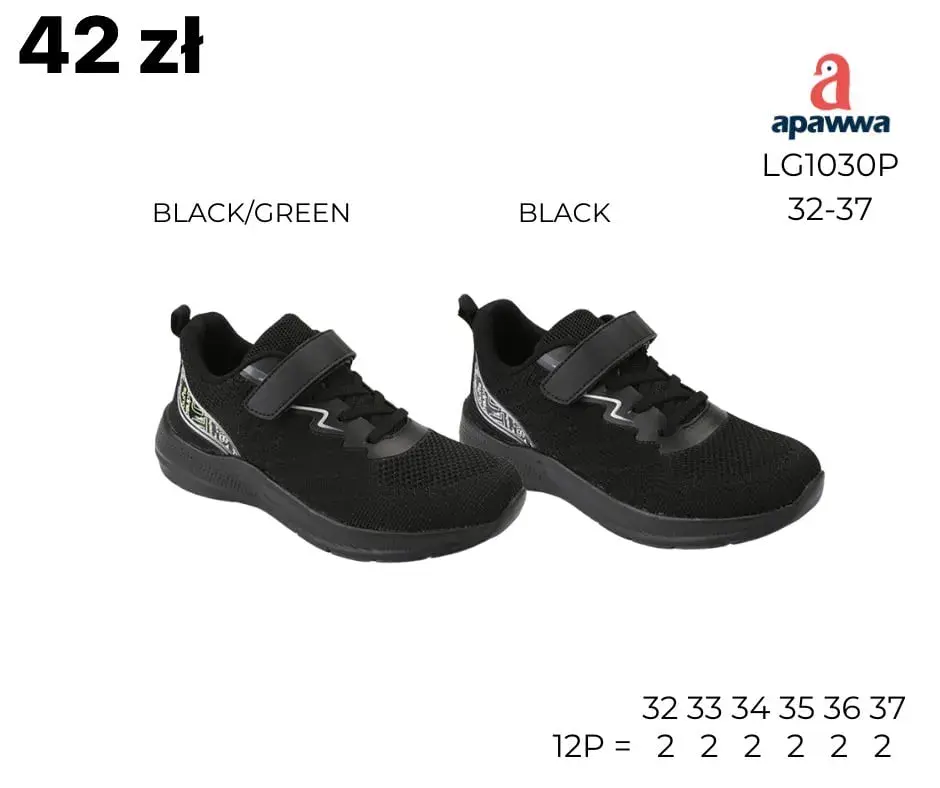 Buty SPORTOWE DZIECIĘCE Apawwa LG1030P czarne rzep rozm.