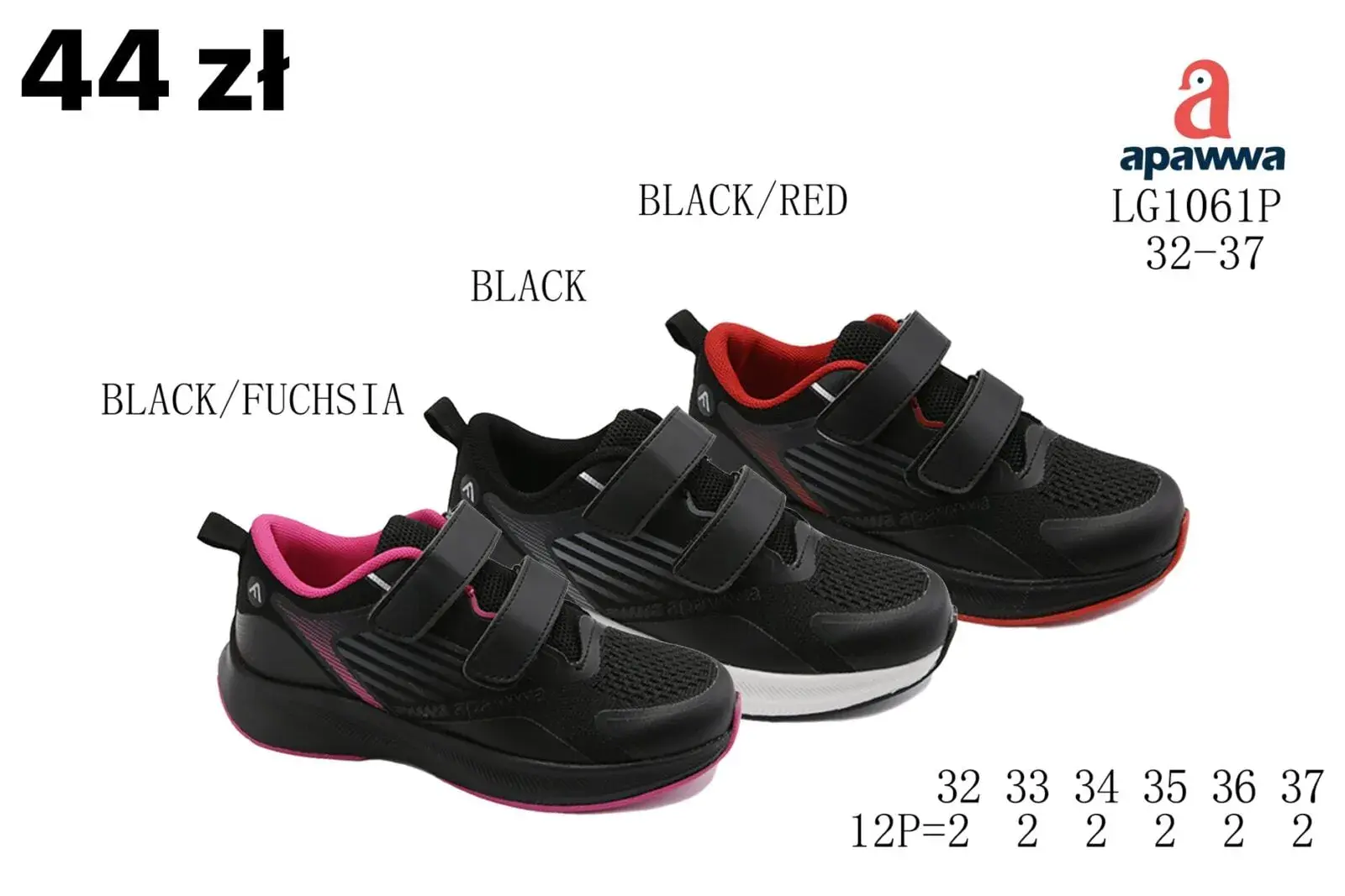 Buty sportowe dziecięce Apawwa LG1061P, r. 32-37, na rzepy