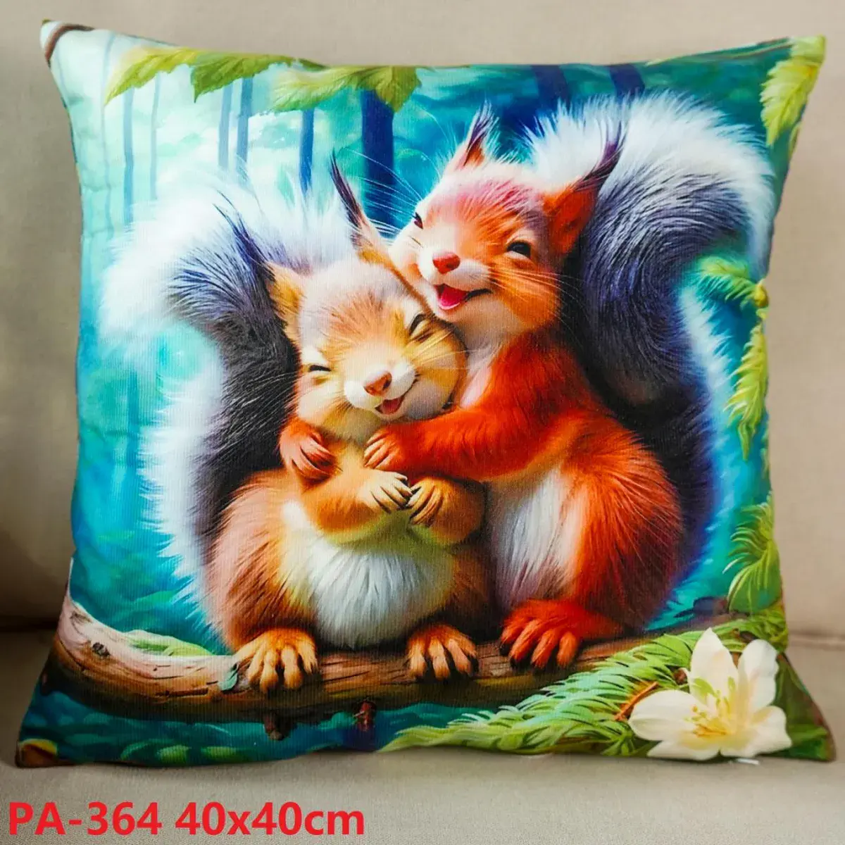 Poszewka dekoracyjna 40x40 cm z wiewiórkami na gałęzi