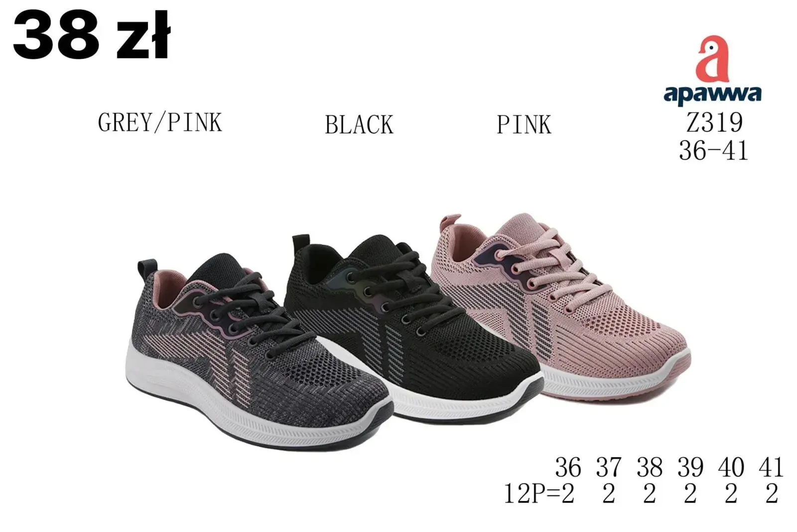 SPORTOWE DZIECIĘCE buty Apawwa Z319, rozmiary 36-41, 12 par
