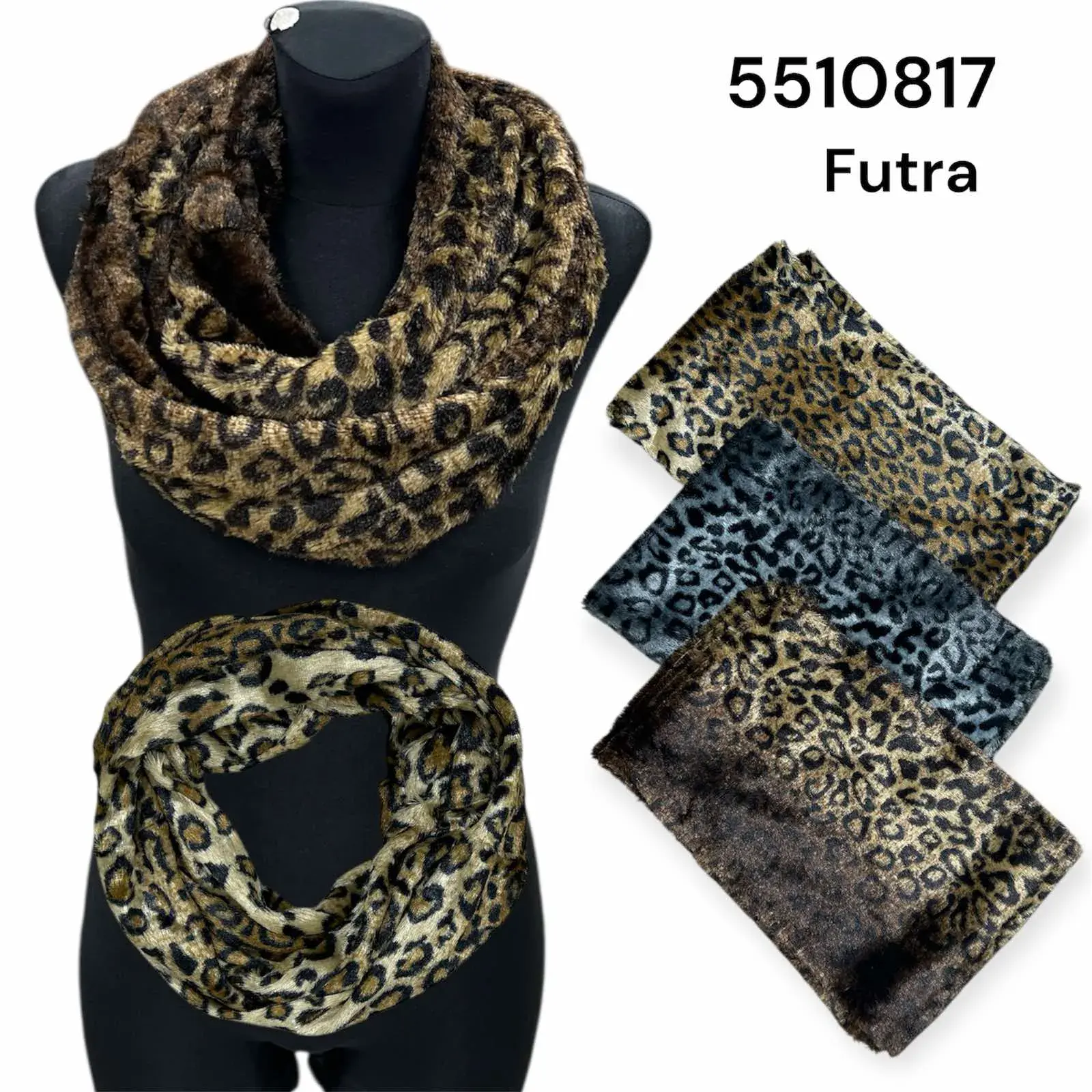 Komin Damski Futrzany Leopard Print