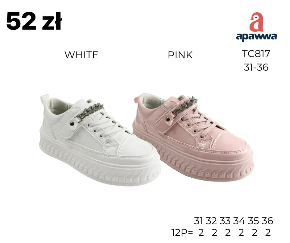 Buty sportowe dziecięce Apawwa TC817 biały/różowy 31-36 z łańcuszkiem