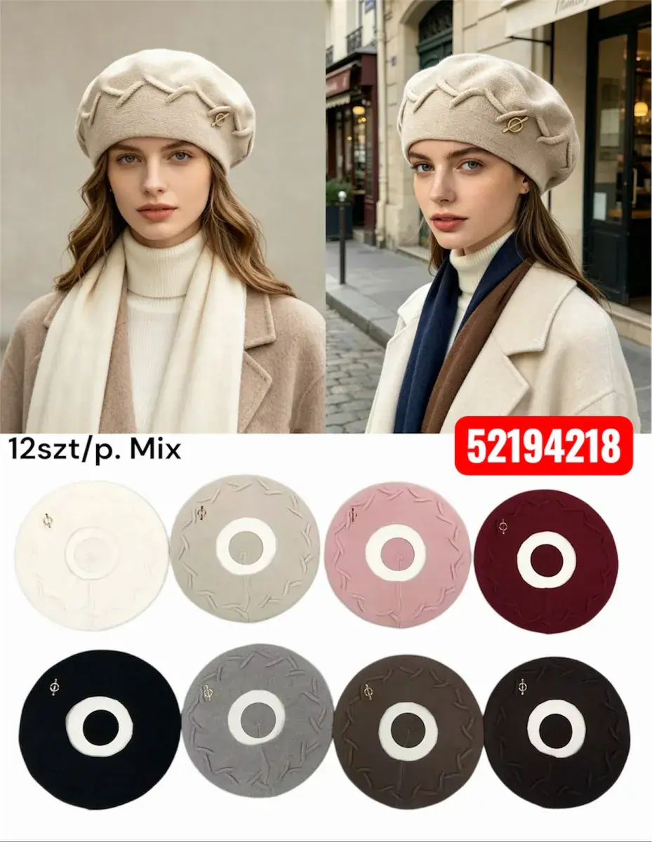 Beret damski z ozdobnym przeszyciem mix kolorów