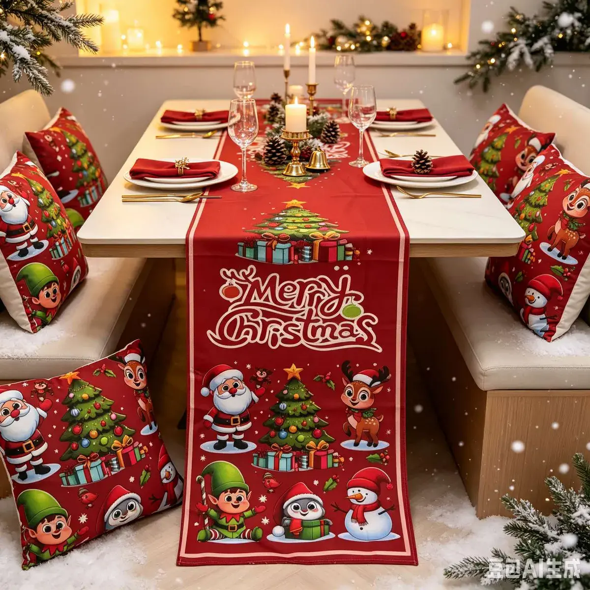 Bieżnik świąteczny czerwony 40x140 cm z motywem Merry Christmas