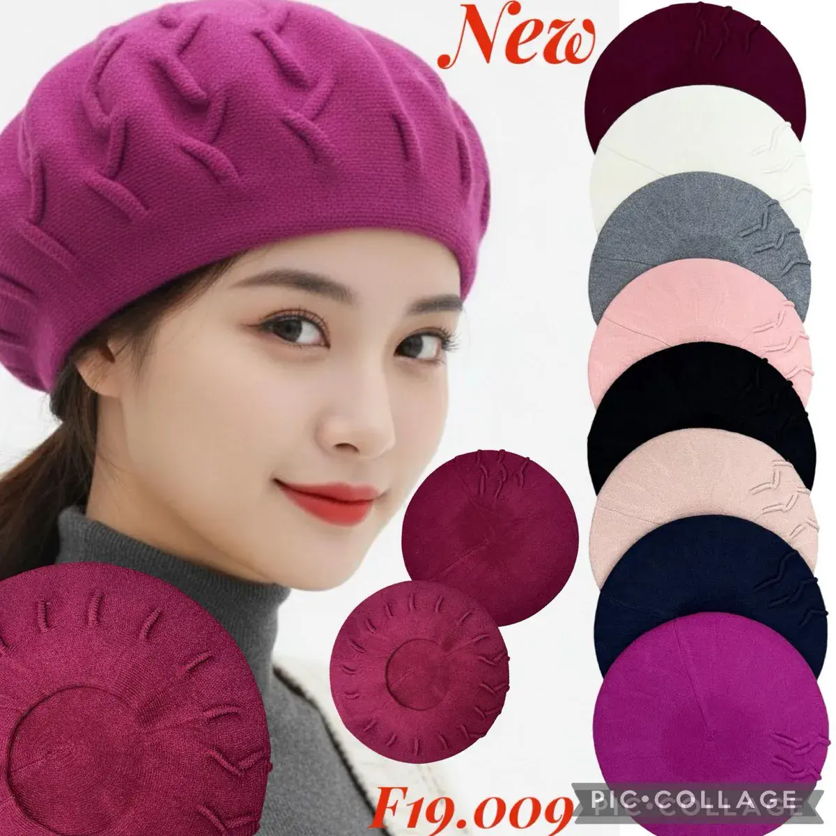 Beret damski z ozdobnym splotem w różnych kolorach