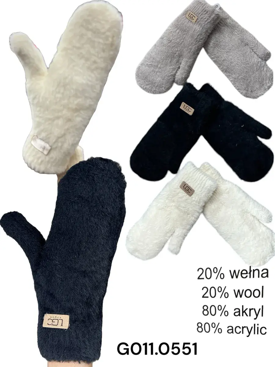 Rękawice damskie pluszowe z wełną 20% w trzech kolorach