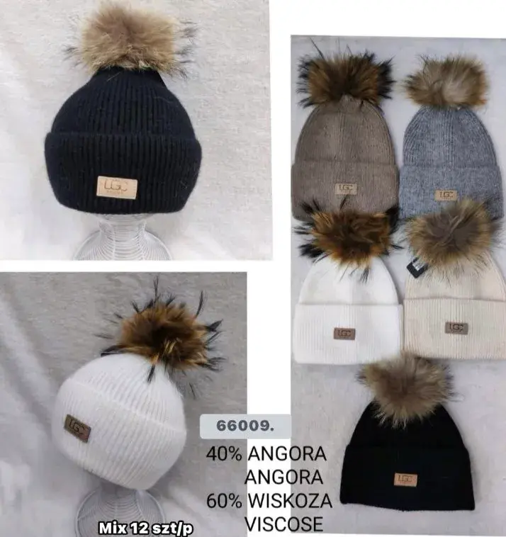 Czapka zimowa z pomponem 40% angora 60% wiskoza mix kolorów