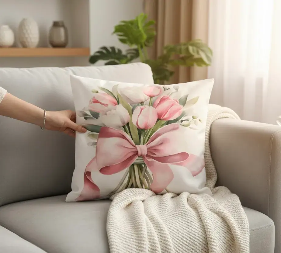 Poszewka na poduszkę 42x42cm Tulipany Różowo-Białe