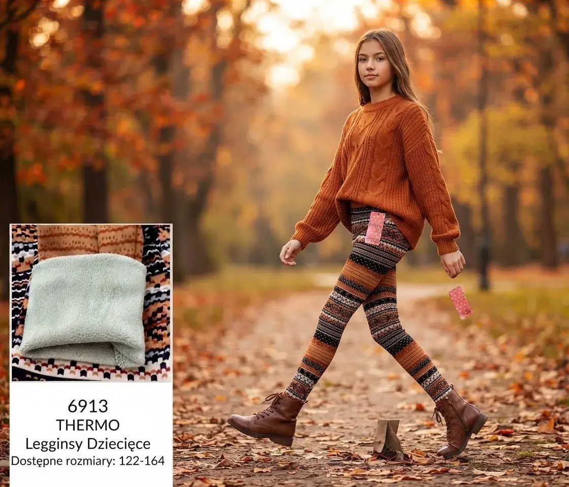Legginsy dziecięce termo wzorzyste 122-164