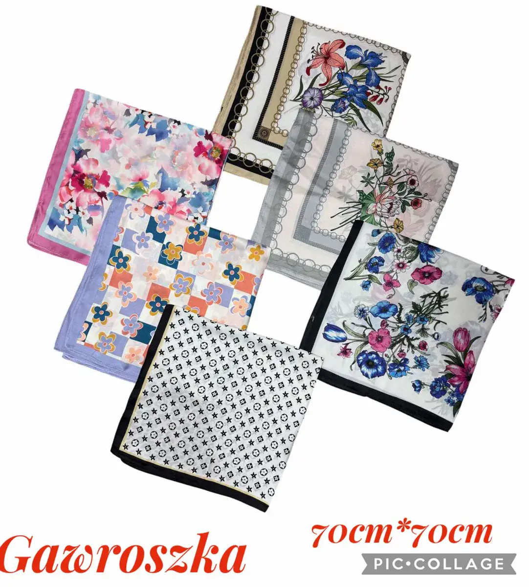 Gawroszka damska 70x70 cm mix wzorów kwiatowych i geometrycznych