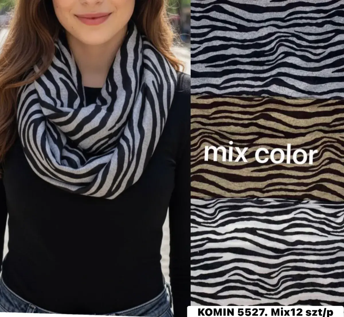 Komin damski w paski zebra mix kolorów 5527