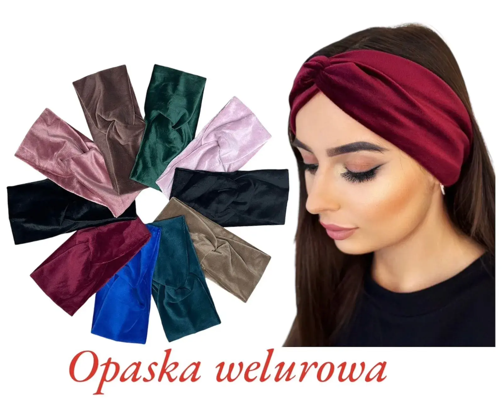 Opaska damska welurowa, zestaw wielokolorowy