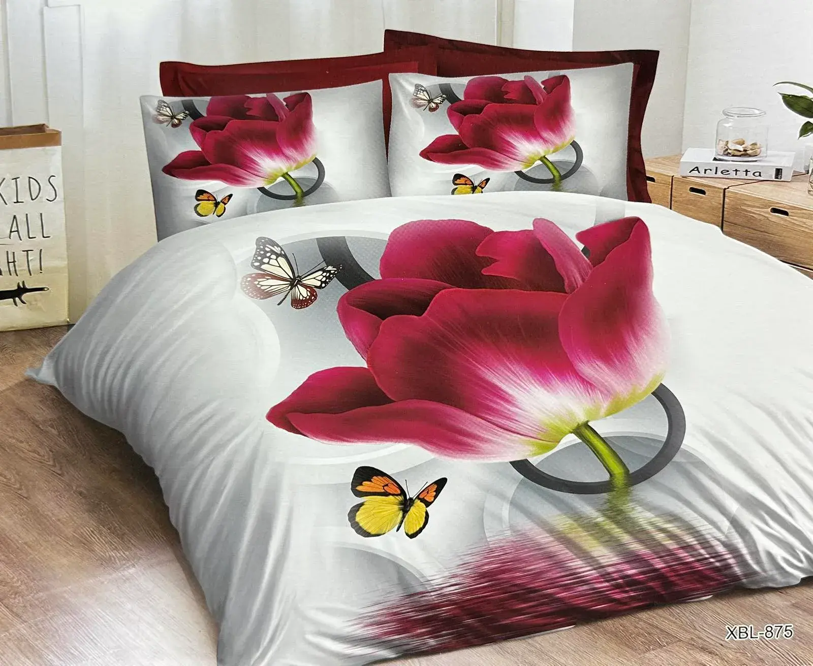 Komplet Pościel 3D 3CZ 200/220 Kwiat Tulipan Motyle
