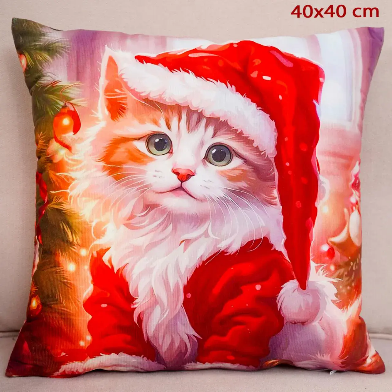 Poszewka świąteczna 40x40cm kotek w czapce Mikołaja