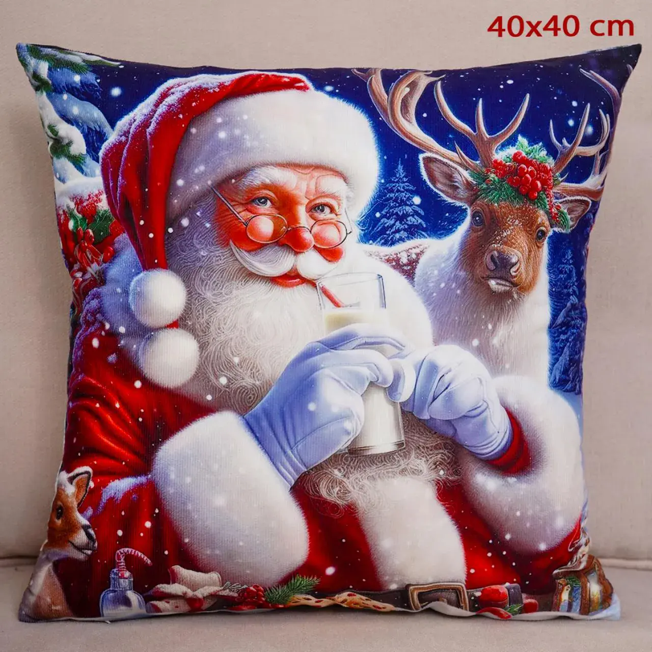 Poszewka świąteczna 40x40cm Święty Mikołaj z reniferem