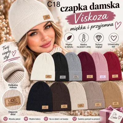 Czapka damska z wiskozą miękka i stylowa w różnych kolorach
