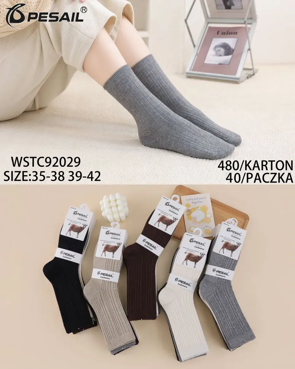Skarpetki damskie PESAIL Cashmere prążkowane szare 35-42