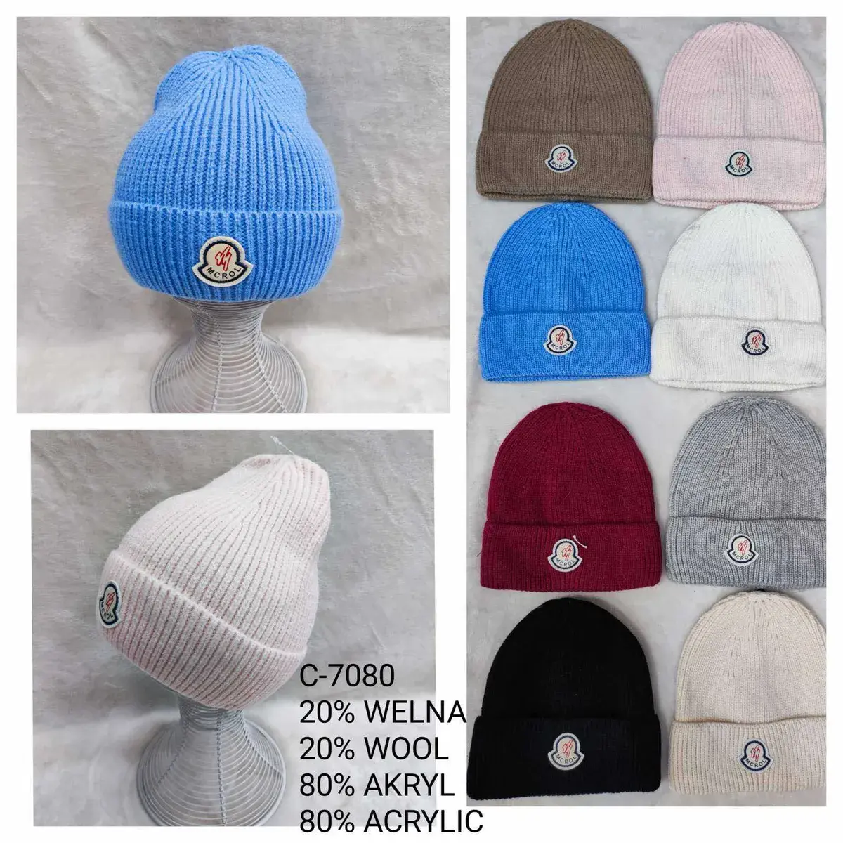 Czapka zimowa damska męska unisex z wełną mix kolorów