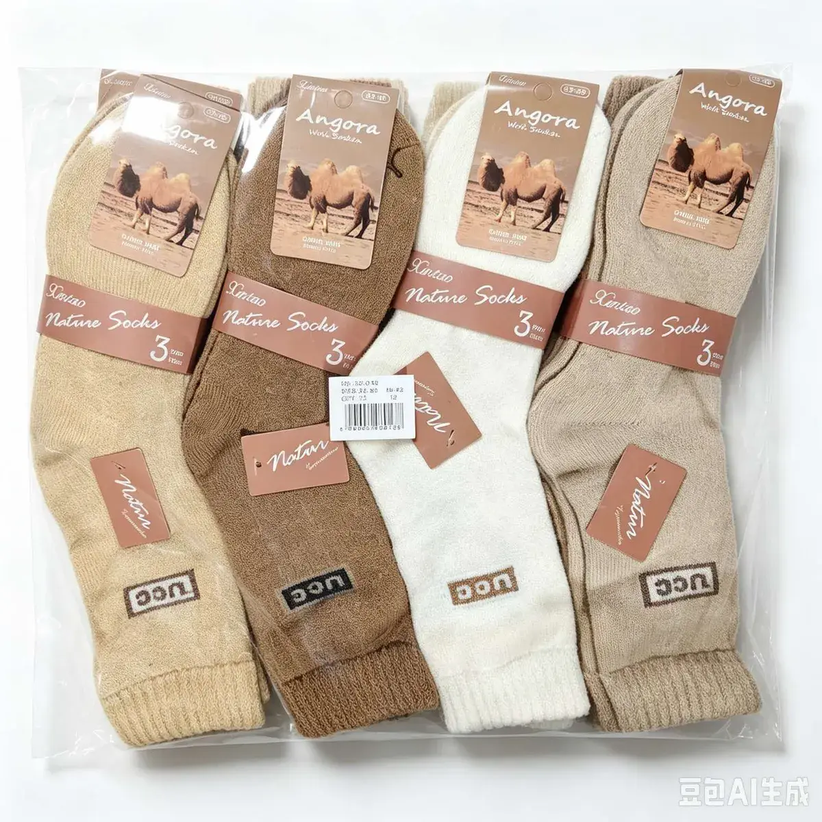 Zestaw 4 par skarpet Angora Nature Socks beżowo-brązowy mix