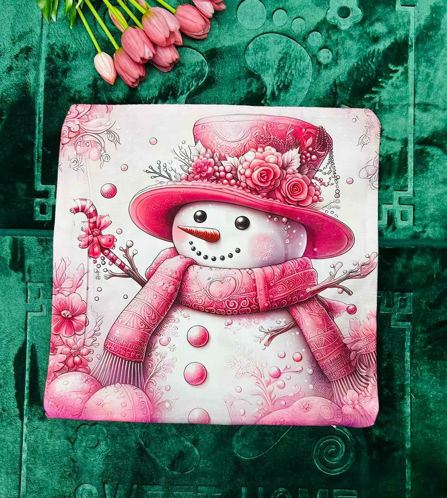 Poszewka Świąteczny Bałwan Różowy 40x40 cm