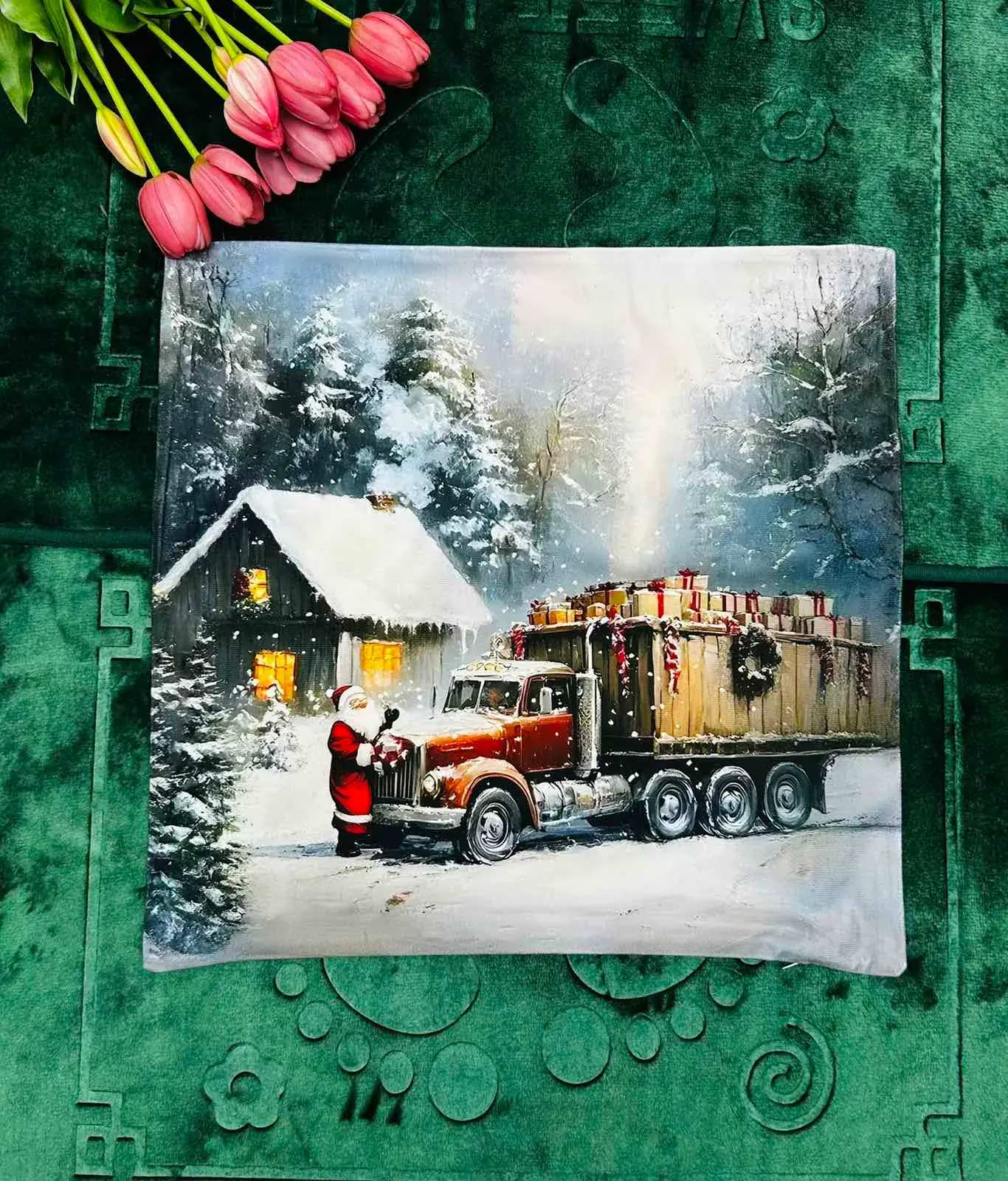 Poszewka Świąteczny motyw Santa truck 40x40 cm