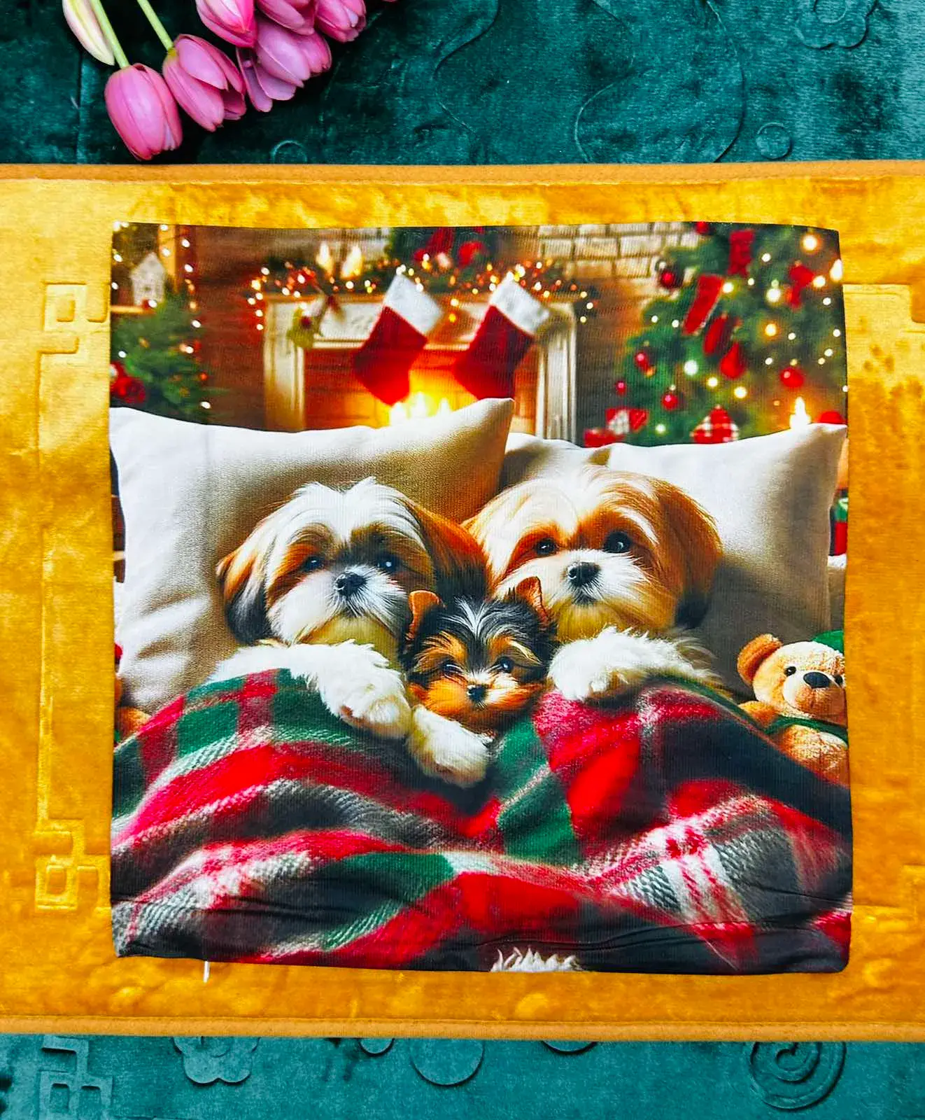Poszewka na poduszkę Shih Tzu świąteczna 40x40 cm