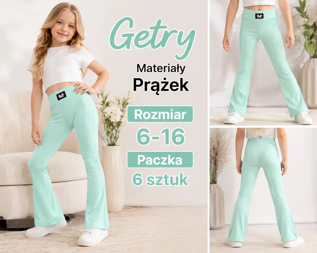 Getry dziecięce prążkowane miętowe rozmiar 6-16