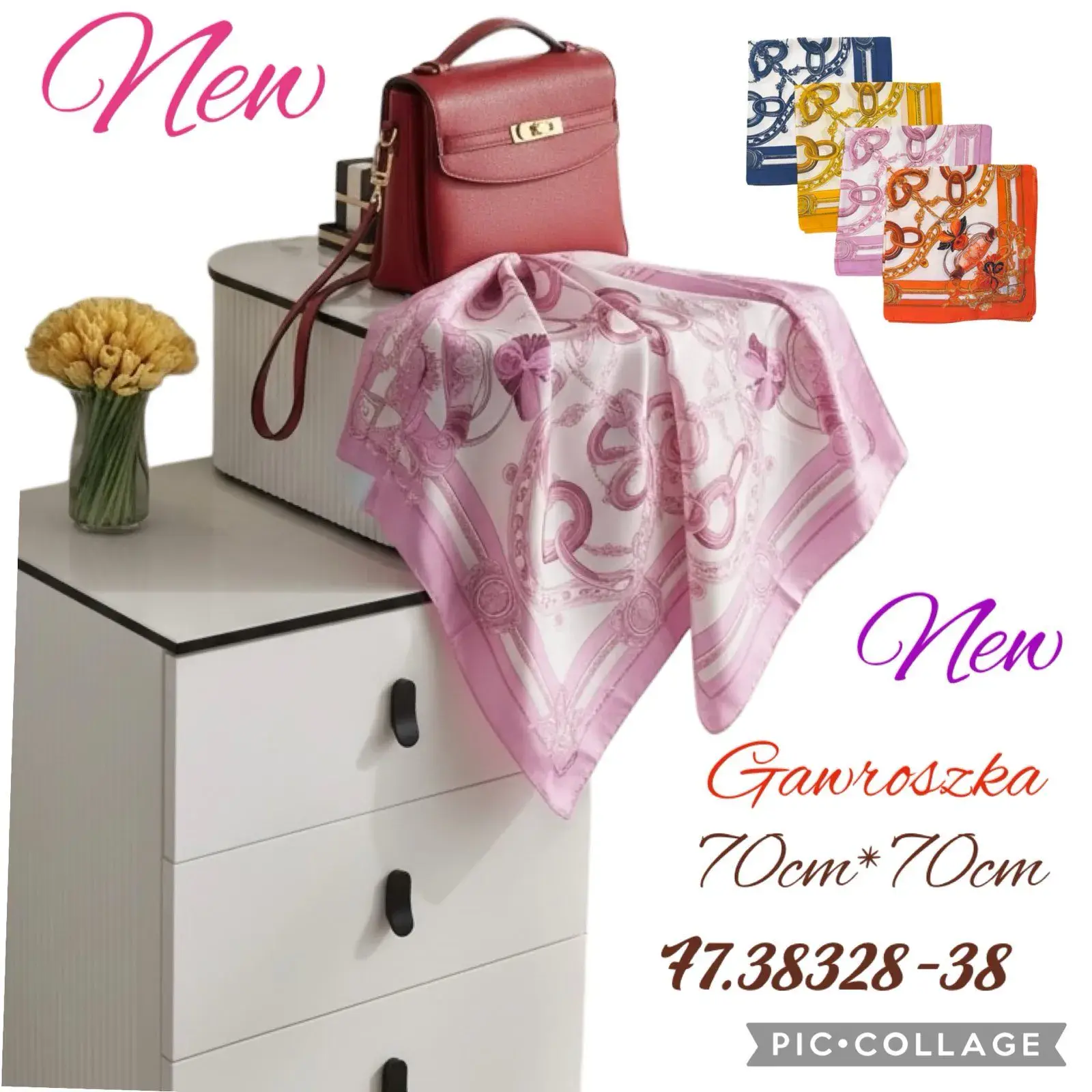 Chusta Damska Gwarnroszka 70cm x 70cm Różowa