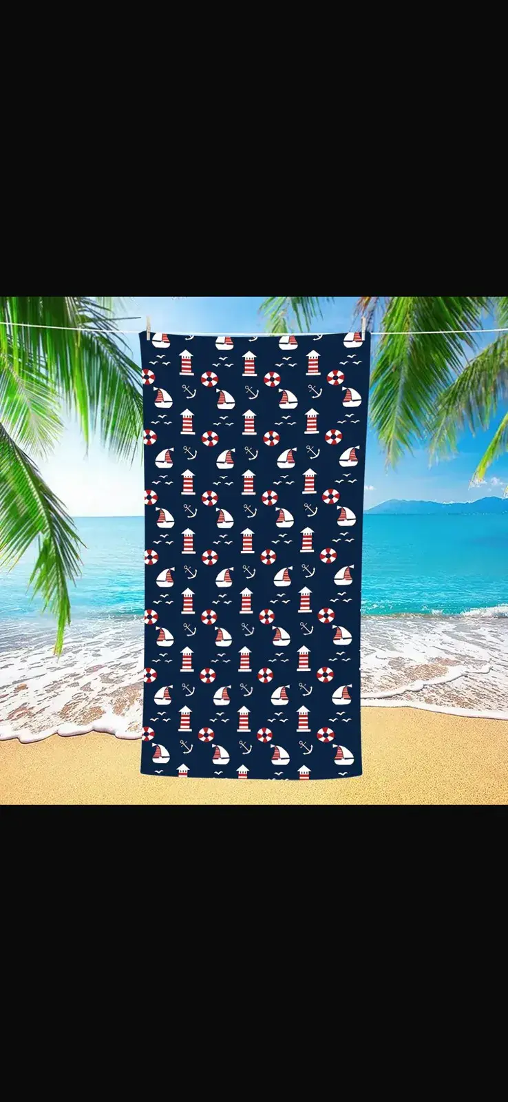 Ręcznik Plażowy 70/140 z Latarniami Morskim Navy