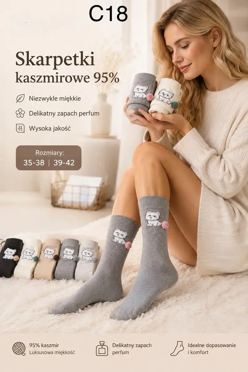 Skarpetki kaszmirowe 95% z delikatnym zapachem perfum