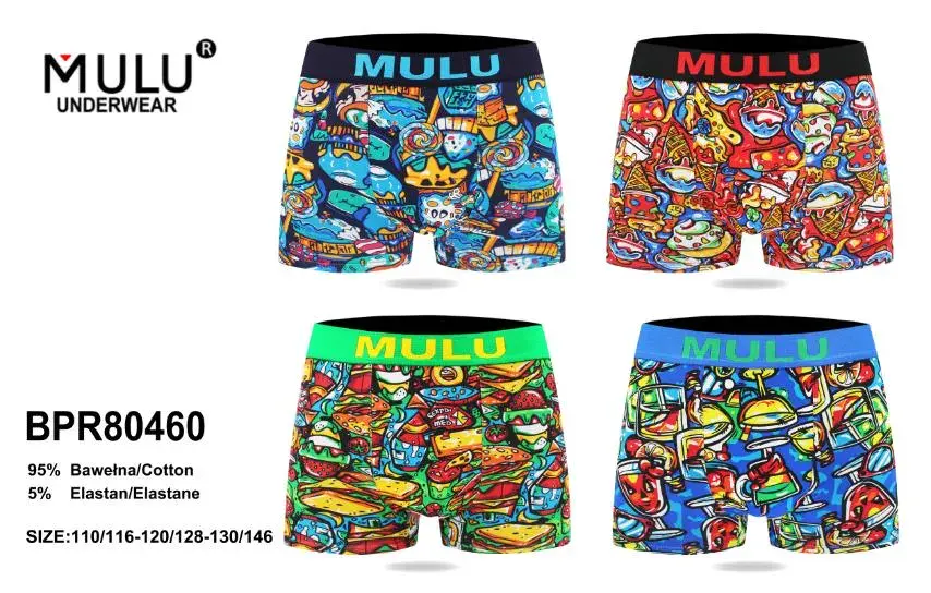 Mululu Boksery męskie kolorowe wzory 95% bawełna rozmiar 110-146