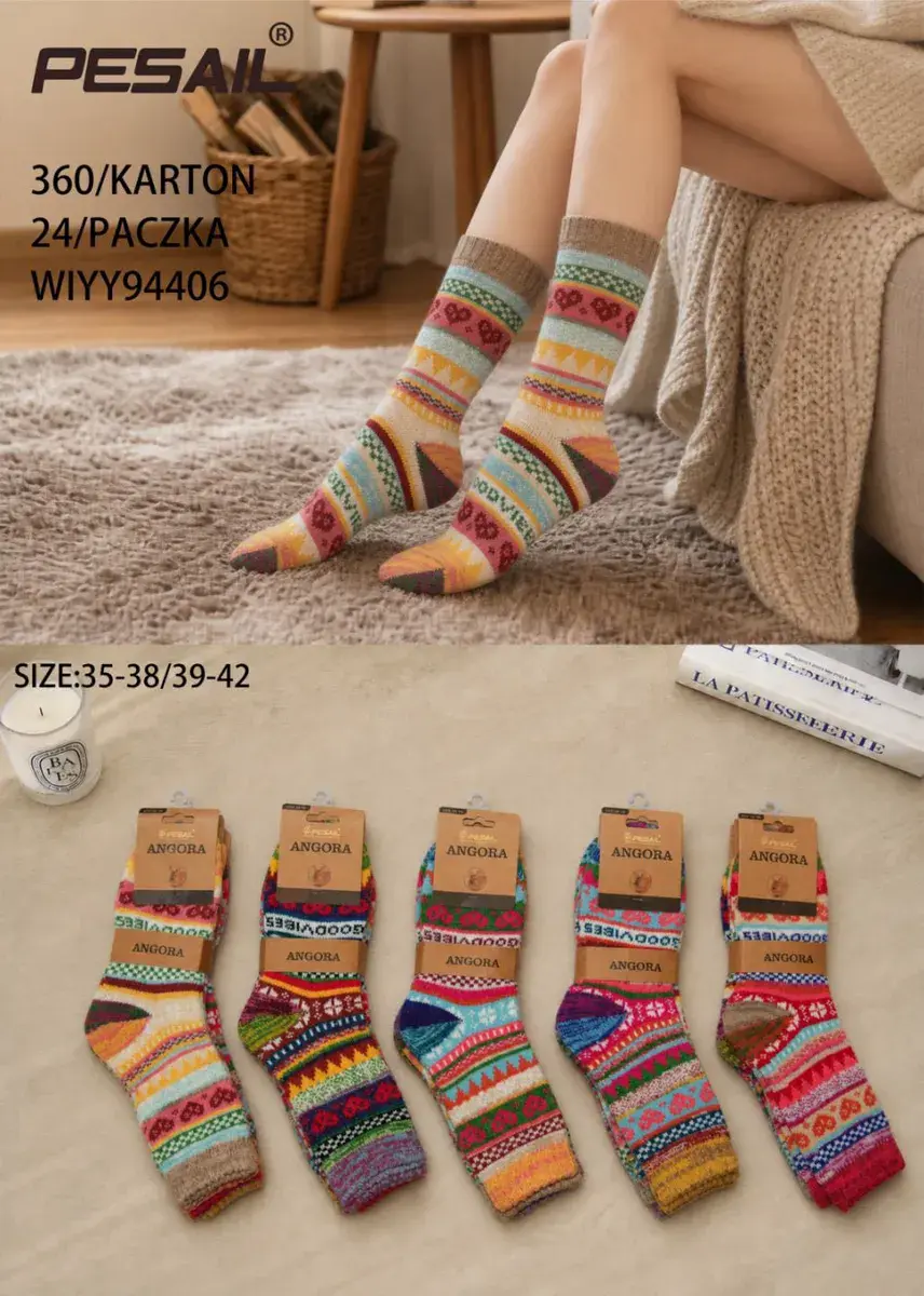 Kolorowe skarpety damskie Angora w geometryczne wzory 35-42