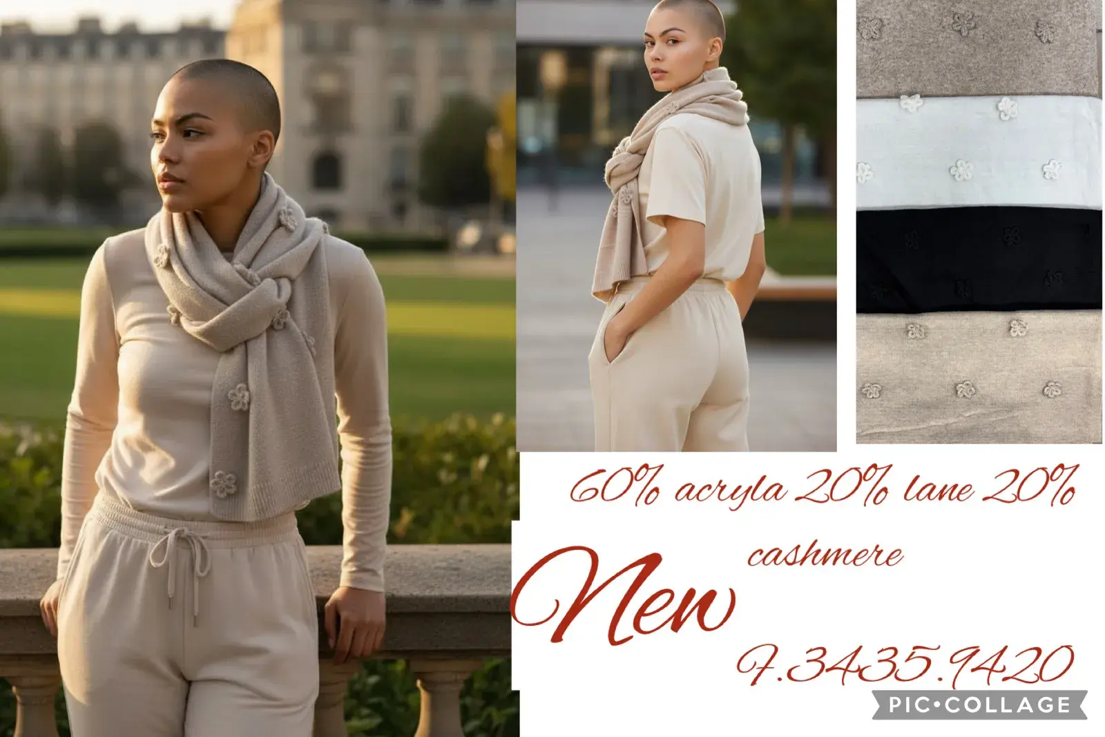 Szaliki damskie New Cashmere 60% akryl 20% lana 20% kaszmir
