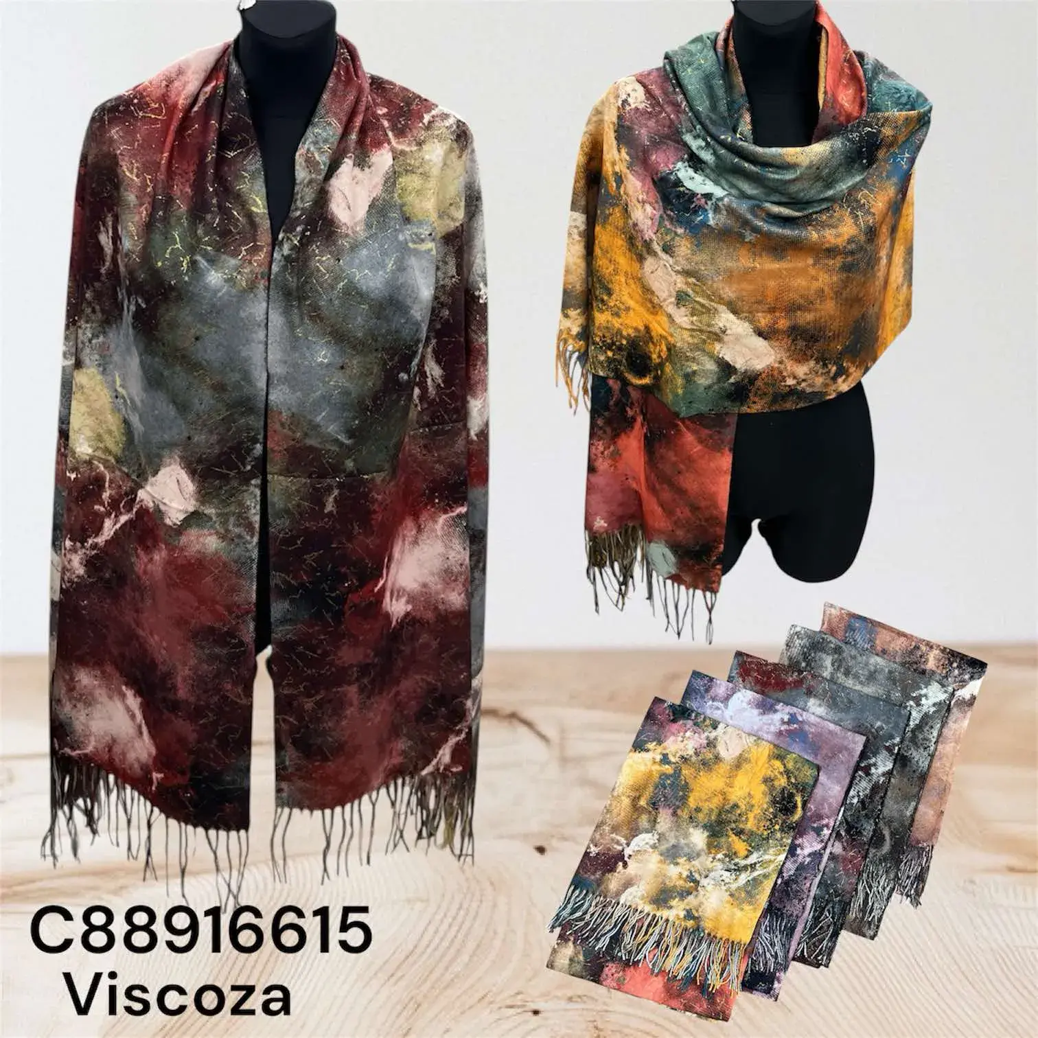 Szaliki damskie viscose abstrakcyjne wzory 185 cm