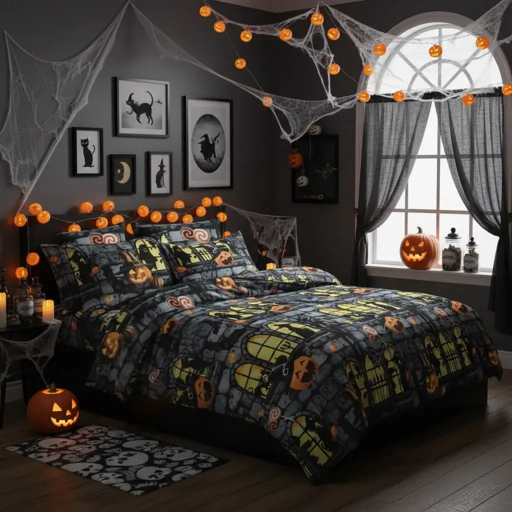 Komplet pościeli 3D Halloween 3-częściowy 200x220 cm czarny